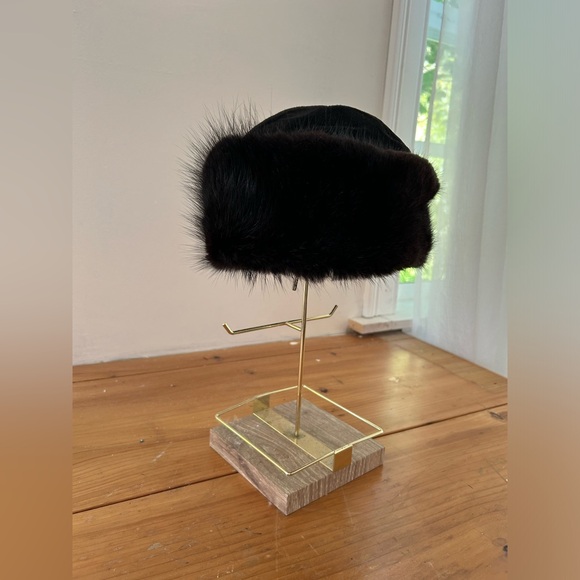 Fourrures Audet Genuine Black mink Fur Hat Bonnet Suede Leather Black - Picture 6 of 10